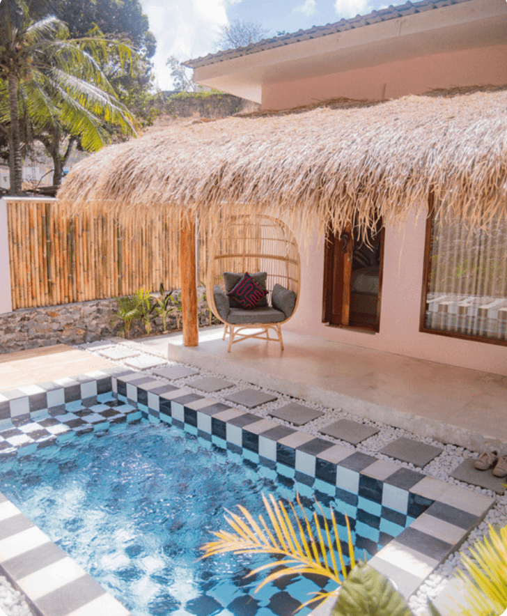 Villa estudio con piscina y terraza tropical