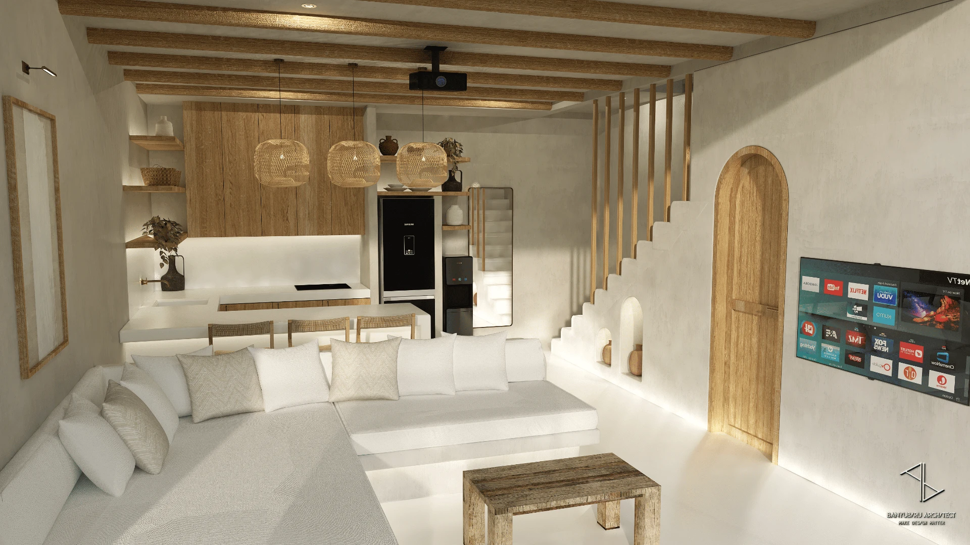 Salón y cocina de una villa Passir