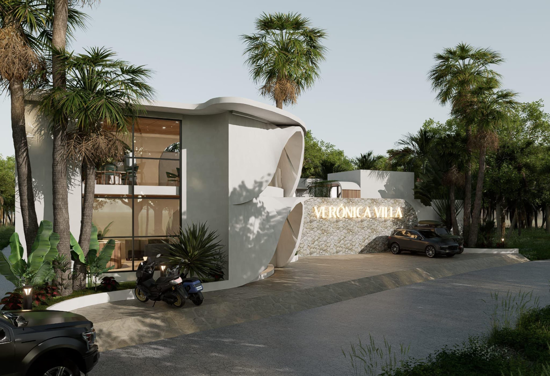 Villas de diseño con arquitectura orgánica y piscina comunitaria en Kuta Mandalika
