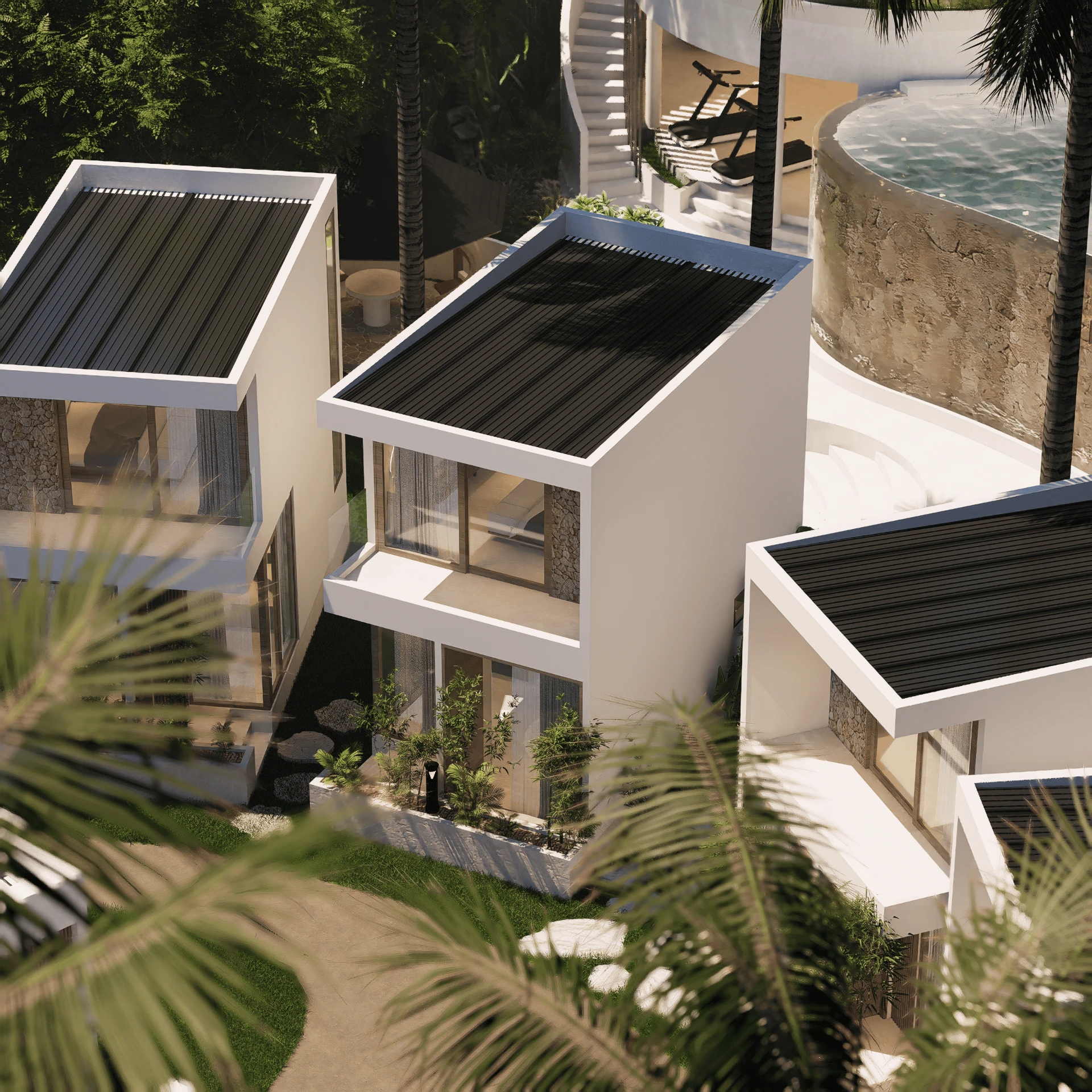 Vista aérea de una villa Tipo B en Linton Villas, Mandalika